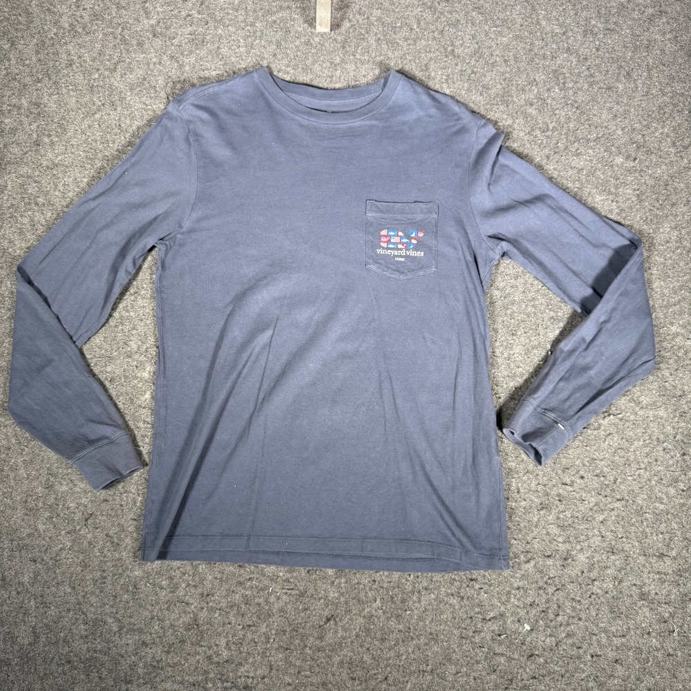 Vineyard Vines Mens Texas Whale‎ Flag Graphic Long Sleeve Pocket T-Shirt Blue S